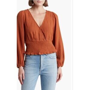 Madewell Women's Julianne Lightspun Smocked Waist Top Burnt Orange Medium NWOT